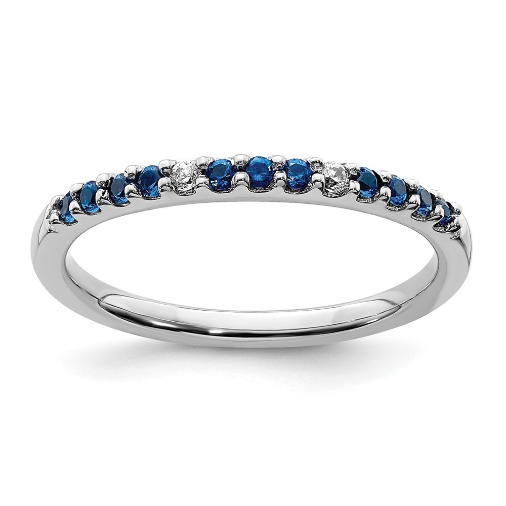 14k White Gold Diamond And Sapphire September Birthstone Ring, 7 Band